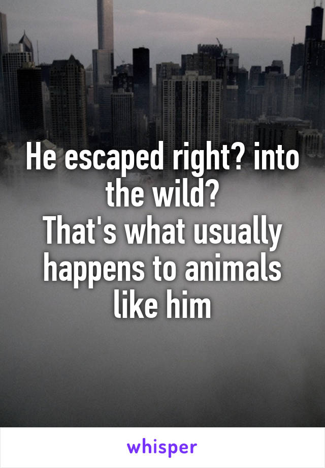 He escaped right? into the wild?
That's what usually happens to animals like him