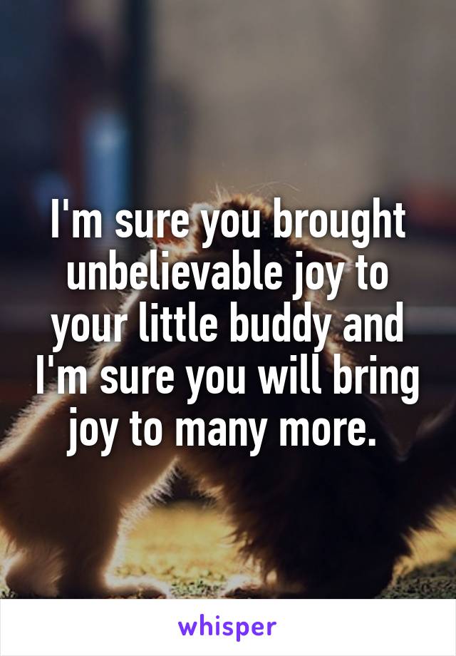 I'm sure you brought unbelievable joy to your little buddy and I'm sure you will bring joy to many more. 