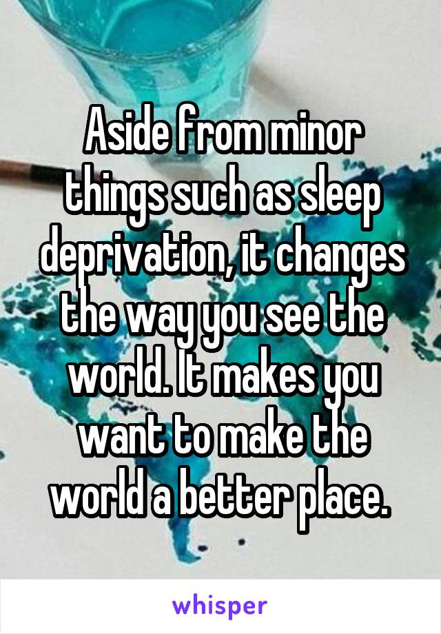 Aside from minor things such as sleep deprivation, it changes the way you see the world. It makes you want to make the world a better place. 