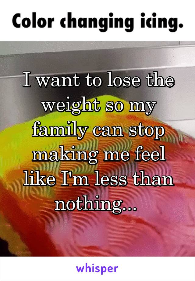 I want to lose the weight so my family can stop making me feel like I'm less than nothing... 