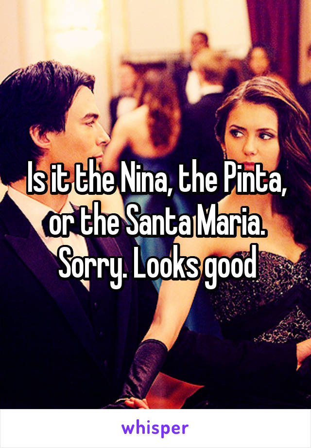 Is it the Nina, the Pinta, or the Santa Maria. Sorry. Looks good