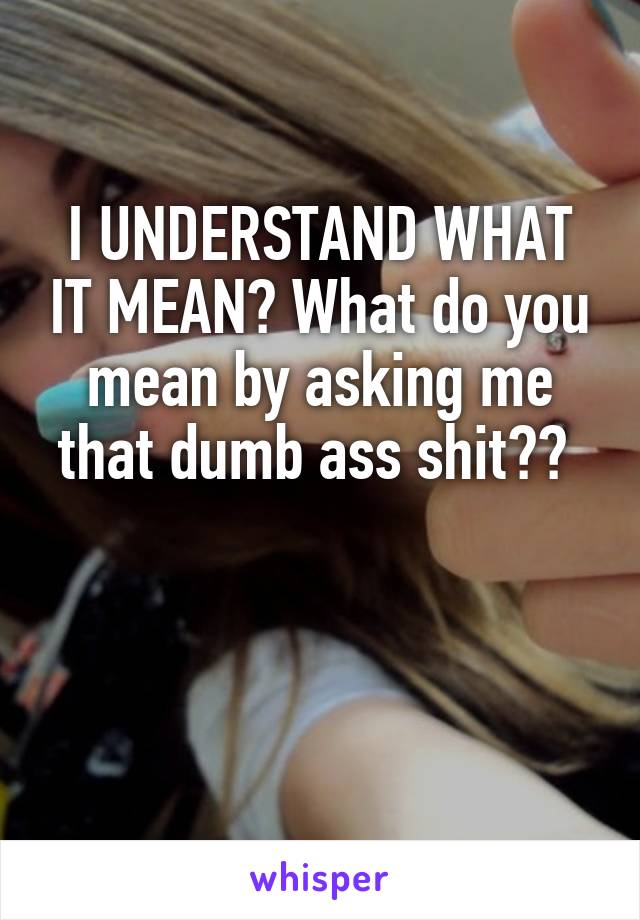 I UNDERSTAND WHAT IT MEAN? What do you mean by asking me that dumb ass shit?? 


