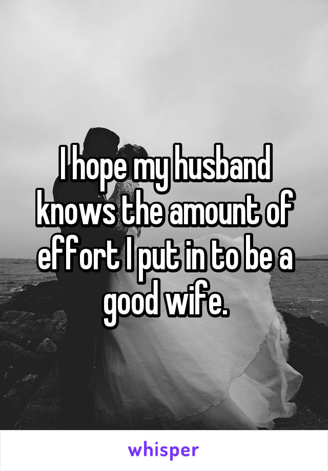 I hope my husband knows the amount of effort I put in to be a good wife.