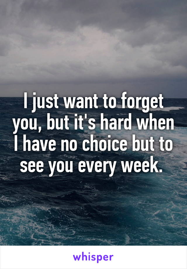 I just want to forget you, but it's hard when I have no choice but to see you every week. 