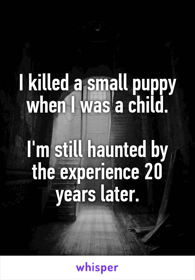 I killed a small puppy when I was a child.

I'm still haunted by the experience 20 years later.