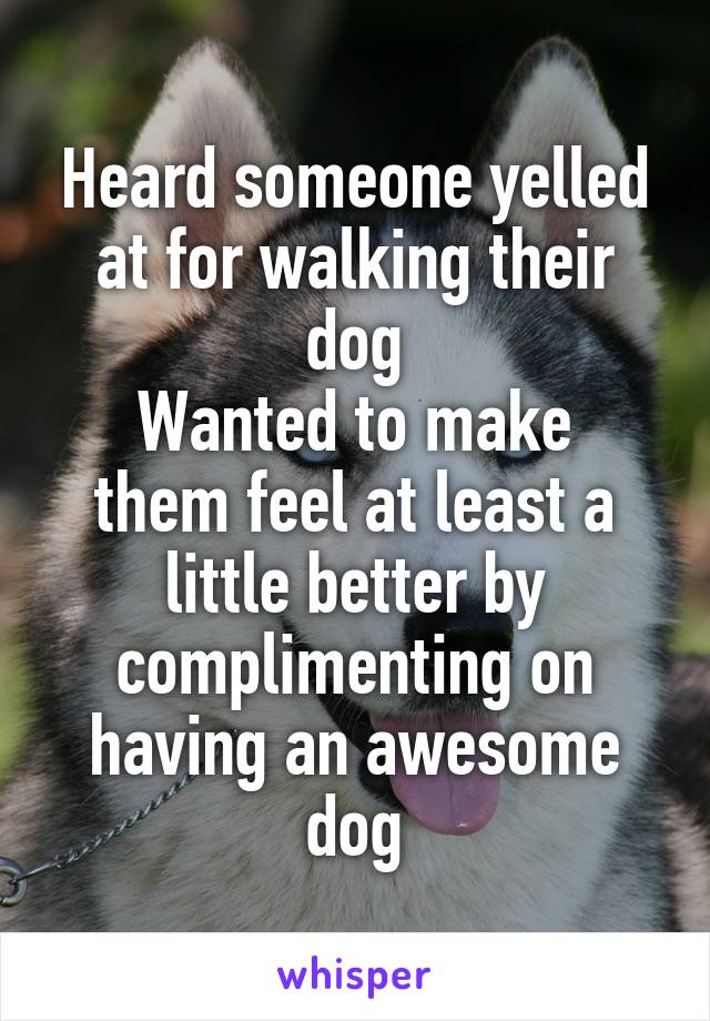 Heard someone yelled at for walking their dog
Wanted to make them feel at least a little better by complimenting on having an awesome dog