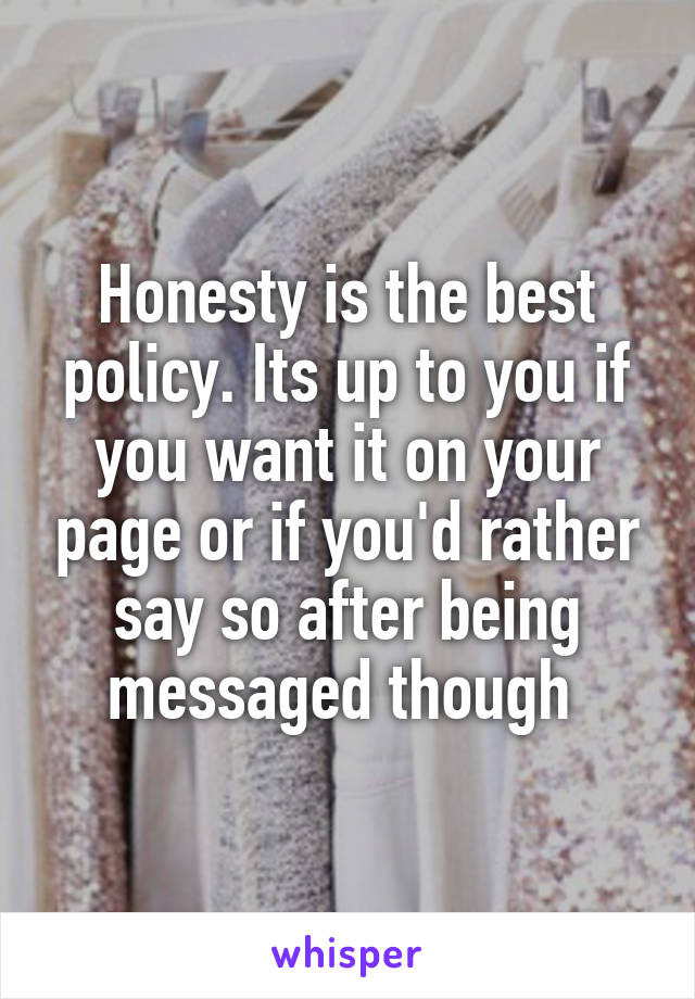 Honesty is the best policy. Its up to you if you want it on your page or if you'd rather say so after being messaged though 