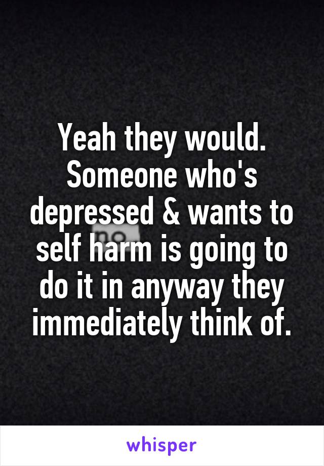 Yeah they would. Someone who's depressed & wants to self harm is going to do it in anyway they immediately think of.