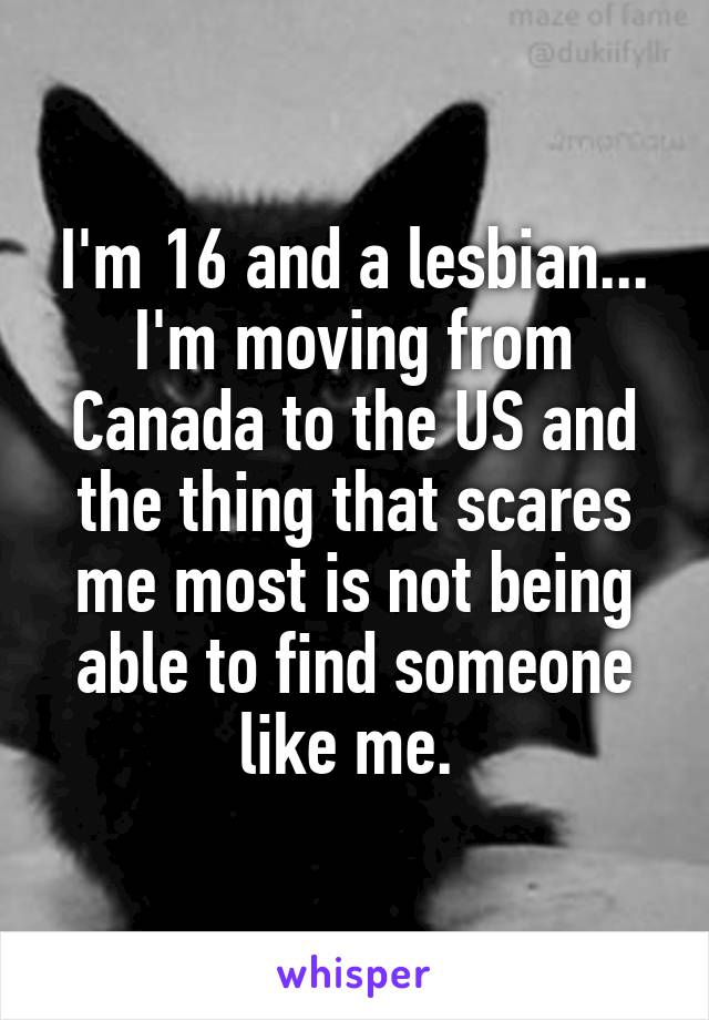 I'm 16 and a lesbian... I'm moving from Canada to the US and the thing that scares me most is not being able to find someone like me. 