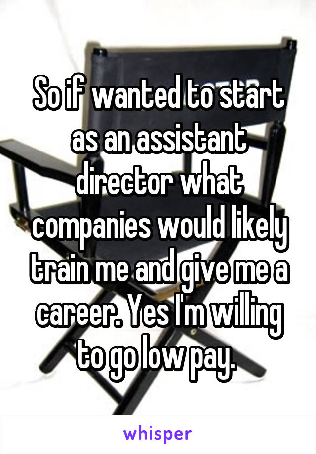 So if wanted to start as an assistant director what companies would likely train me and give me a career. Yes I'm willing to go low pay. 