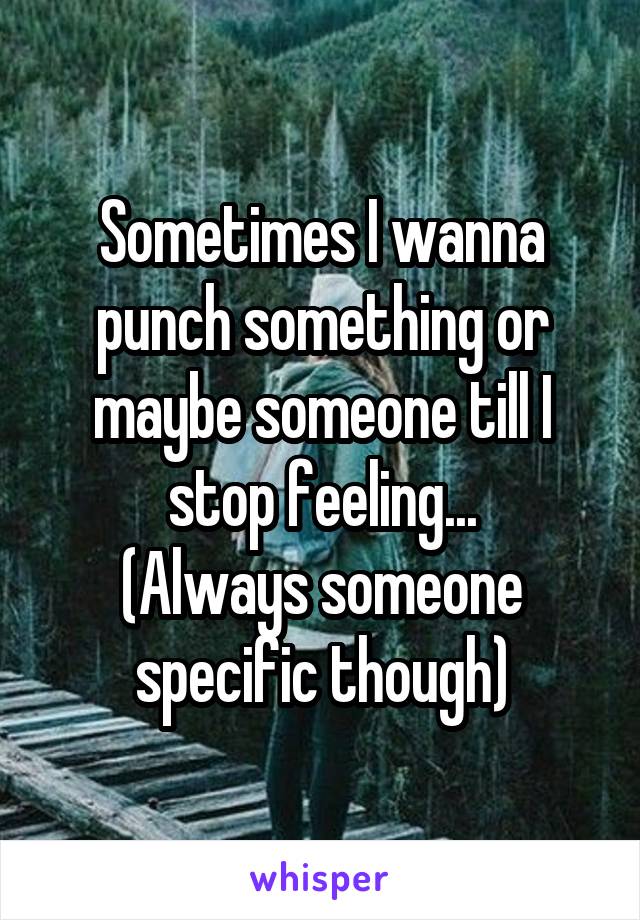 Sometimes I wanna punch something or maybe someone till I stop feeling...
(Always someone specific though)