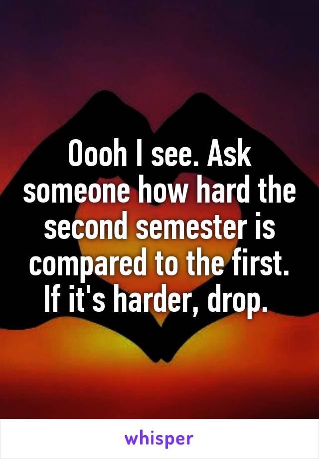 Oooh I see. Ask someone how hard the second semester is compared to the first. If it's harder, drop. 