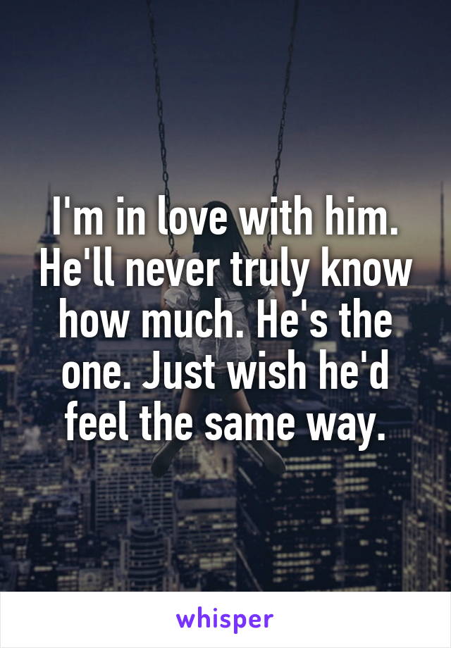 I'm in love with him. He'll never truly know how much. He's the one. Just wish he'd feel the same way.