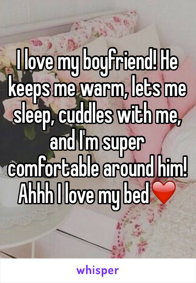 I love my boyfriend! He keeps me warm, lets me sleep, cuddles with me, and I'm super comfortable around him! Ahhh I love my bed❤️