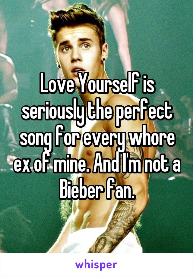 Love Yourself is seriously the perfect song for every whore ex of mine. And I'm not a Bieber fan.