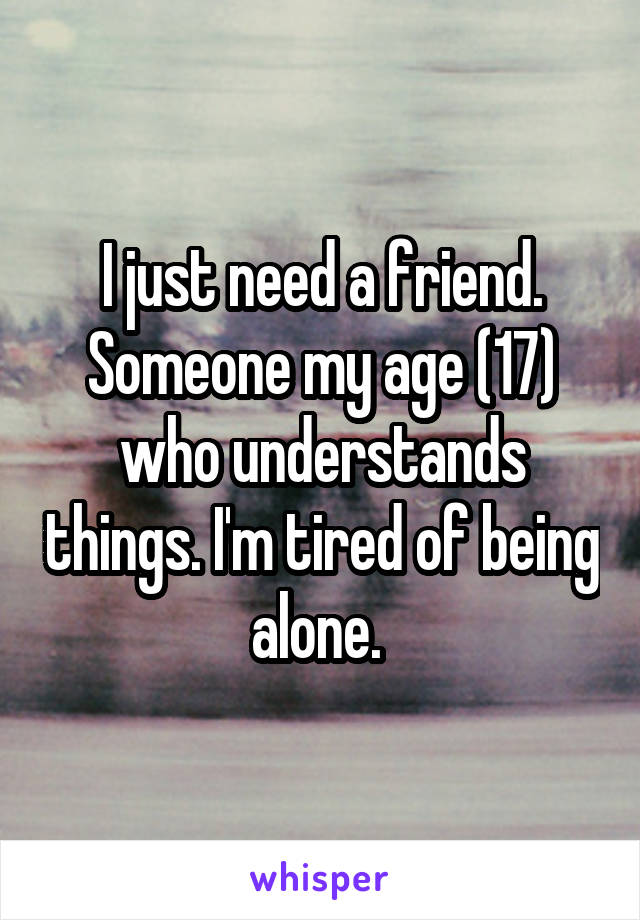 I just need a friend. Someone my age (17) who understands things. I'm tired of being alone. 