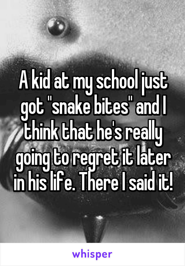 A kid at my school just got "snake bites" and I think that he's really going to regret it later in his life. There I said it!