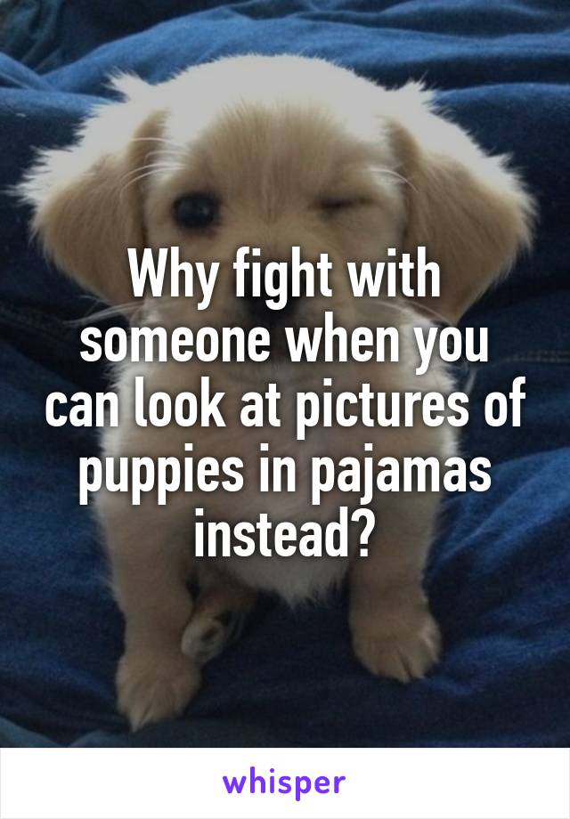 Why fight with someone when you can look at pictures of puppies in pajamas instead?