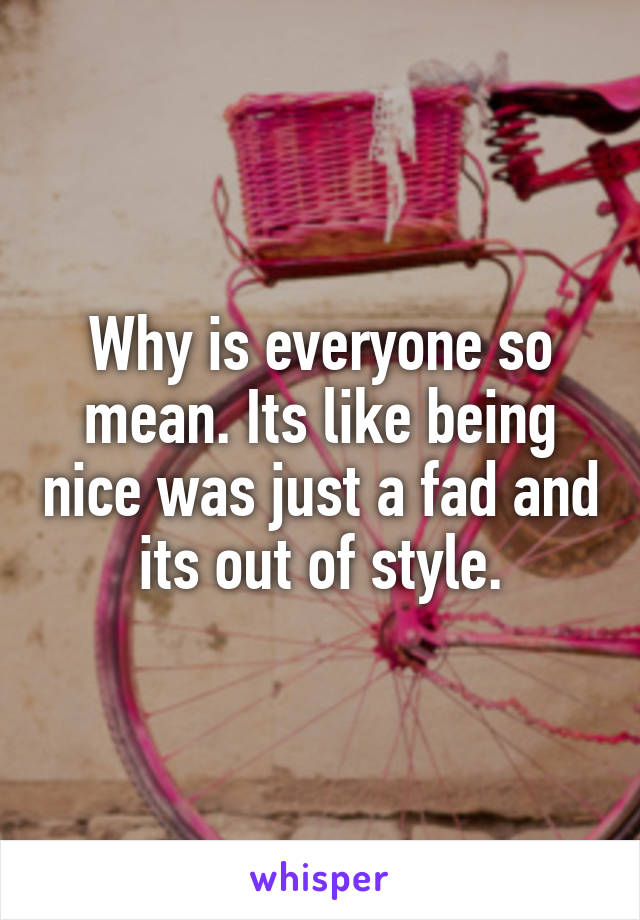 Why is everyone so mean. Its like being nice was just a fad and its out of style.