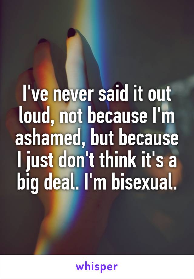 I've never said it out loud, not because I'm ashamed, but because I just don't think it's a big deal. I'm bisexual.