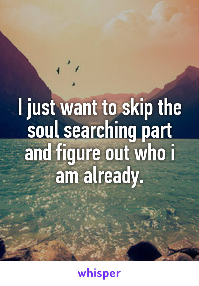 I just want to skip the soul searching part and figure out who i am already.