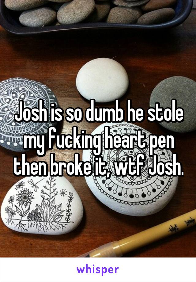 Josh is so dumb he stole my fucking heart pen then broke it, wtf Josh.