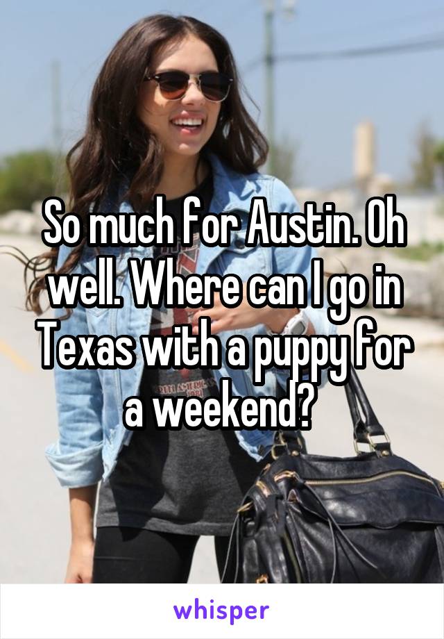 So much for Austin. Oh well. Where can I go in Texas with a puppy for a weekend? 