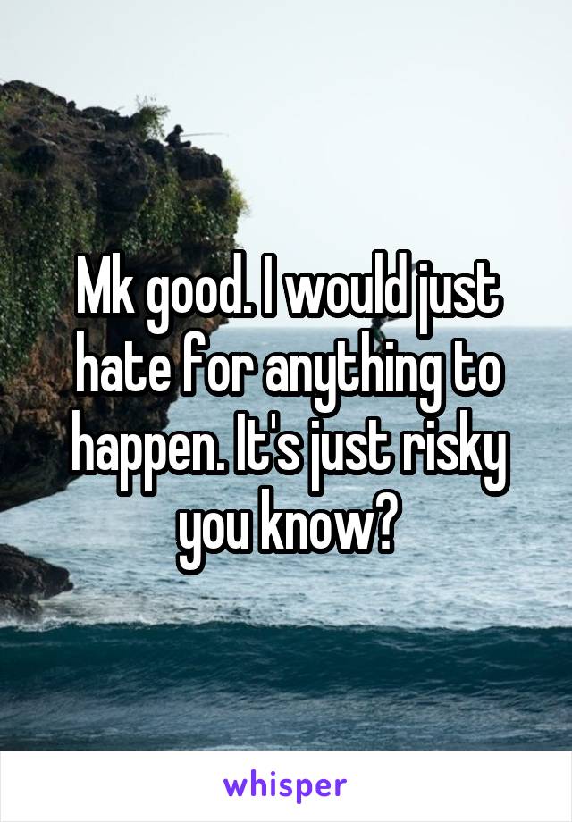 Mk good. I would just hate for anything to happen. It's just risky you know?