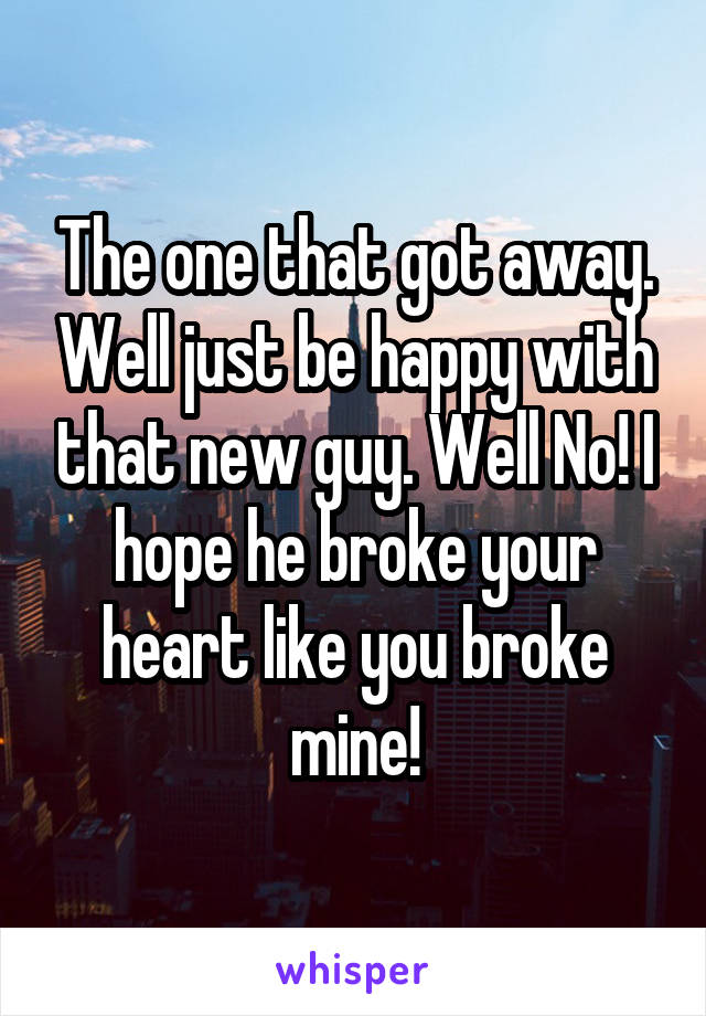 The one that got away. Well just be happy with that new guy. Well No! I hope he broke your heart like you broke mine!