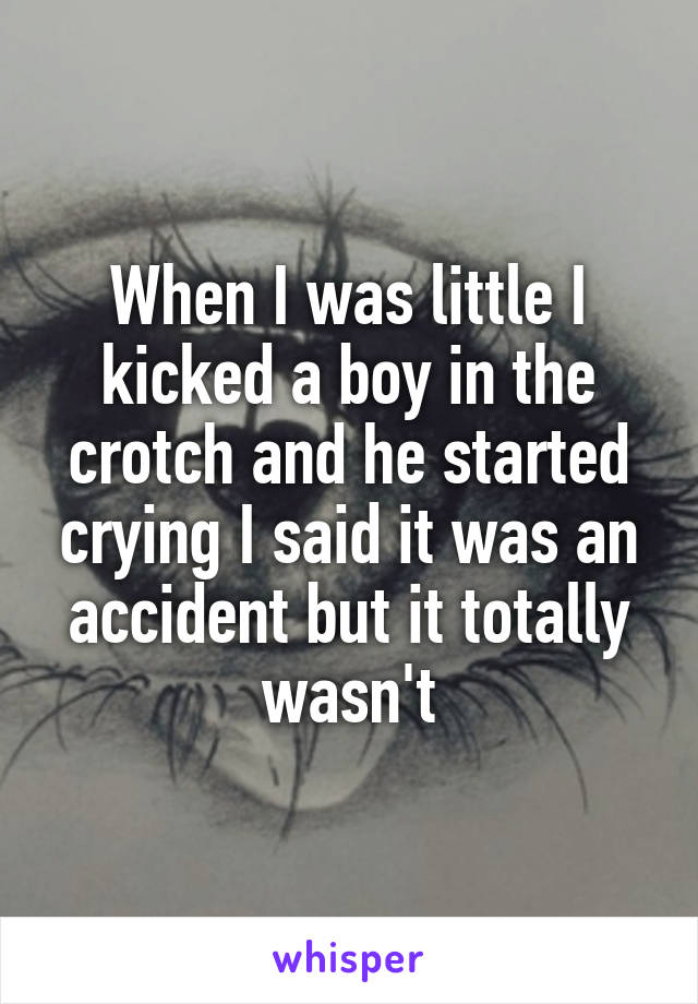 When I was little I kicked a boy in the crotch and he started crying I said it was an accident but it totally wasn't