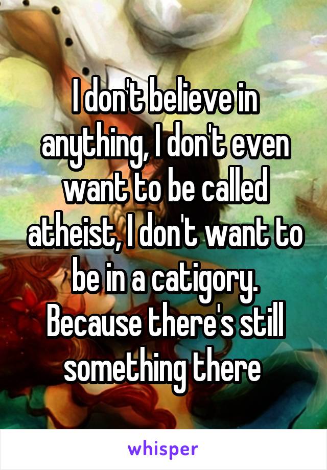 I don't believe in anything, I don't even want to be called atheist, I don't want to be in a catigory. Because there's still something there 