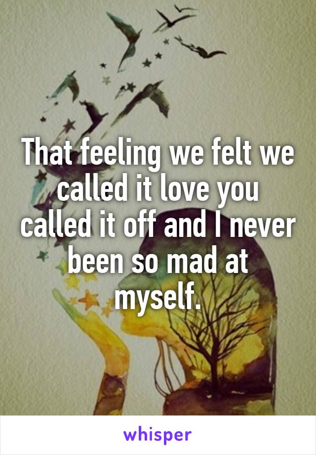 That feeling we felt we called it love you called it off and I never been so mad at myself.