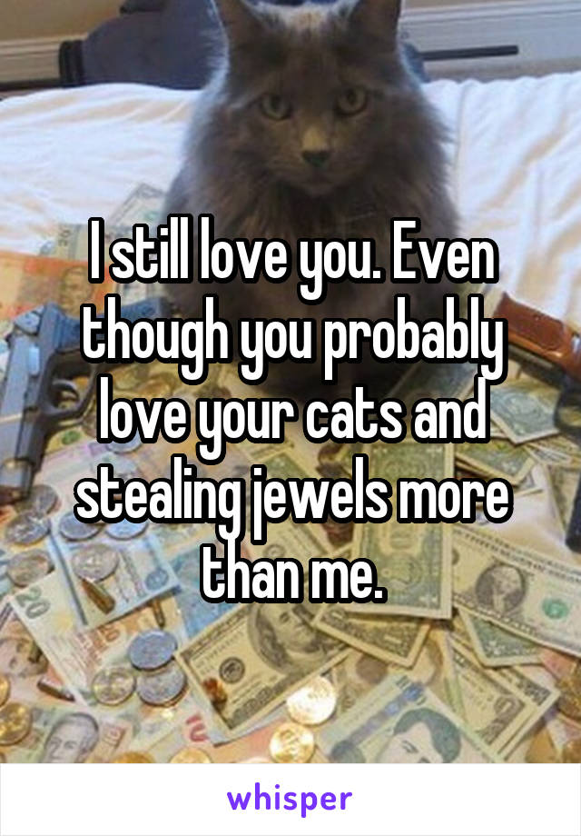 I still love you. Even though you probably love your cats and stealing jewels more than me.