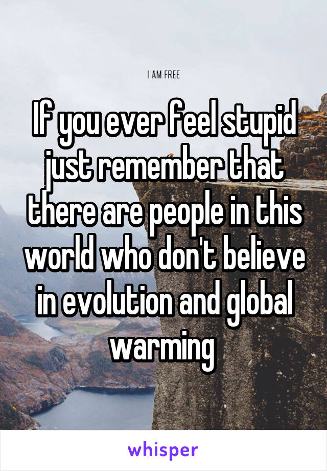 If you ever feel stupid just remember that there are people in this world who don't believe in evolution and global warming 