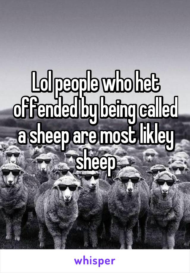 Lol people who het offended by being called a sheep are most likley sheep
