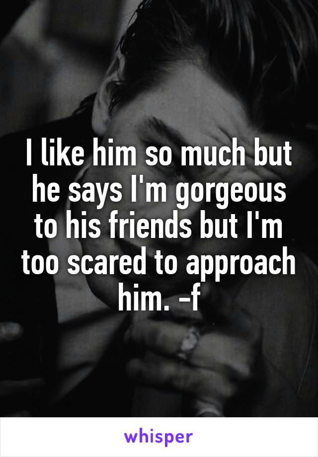 I like him so much but he says I'm gorgeous to his friends but I'm too scared to approach him. -f