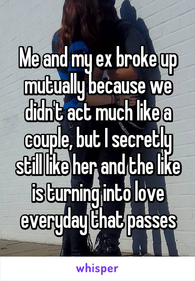 Me and my ex broke up mutually because we didn't act much like a couple, but I secretly still like her and the like is turning into love everyday that passes