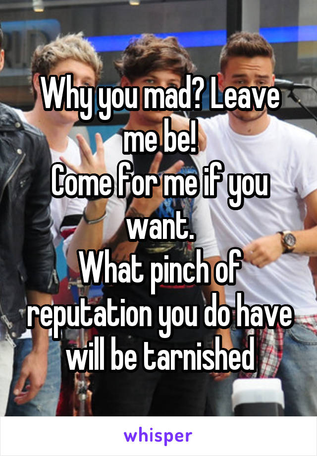 Why you mad? Leave me be!
Come for me if you want.
What pinch of reputation you do have will be tarnished