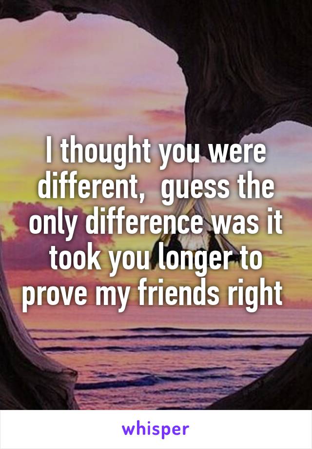 I thought you were different,  guess the only difference was it took you longer to prove my friends right 