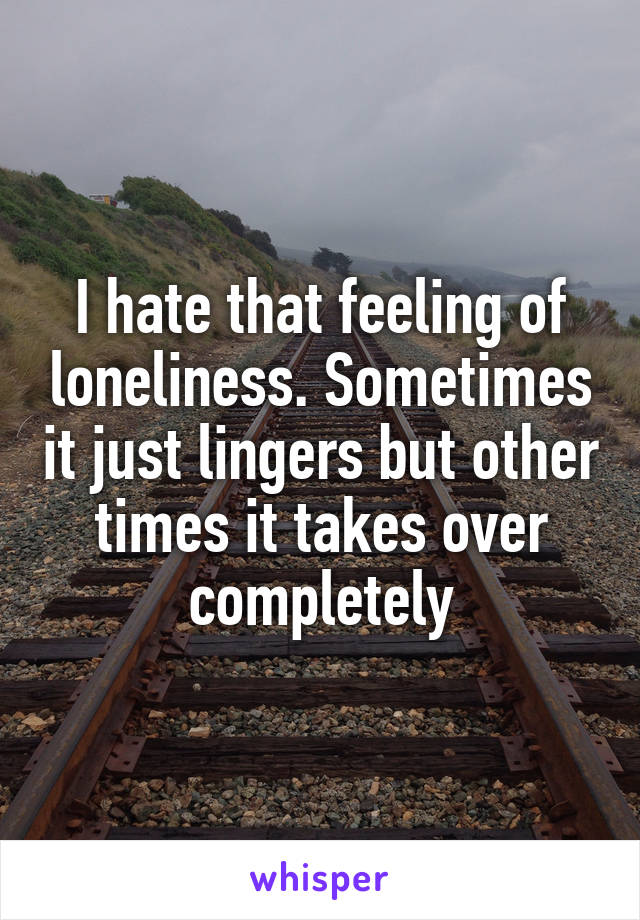 I hate that feeling of loneliness. Sometimes it just lingers but other times it takes over completely