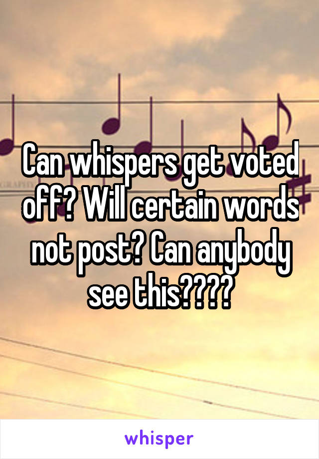 Can whispers get voted off? Will certain words not post? Can anybody see this????