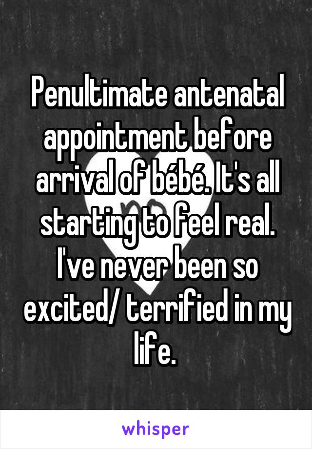 Penultimate antenatal appointment before arrival of bébé. It's all starting to feel real. I've never been so excited/ terrified in my life. 