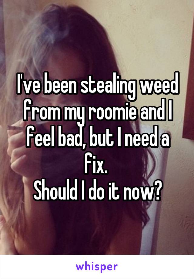 I've been stealing weed from my roomie and I feel bad, but I need a fix. 
Should I do it now?