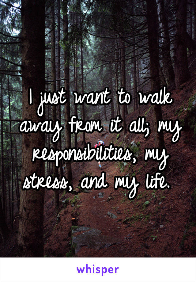 I just want to walk away from it all; my responsibilities, my stress, and my life. 