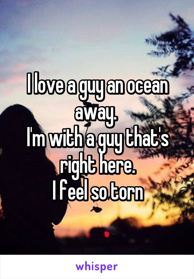 I love a guy an ocean away. 
I'm with a guy that's right here.
I feel so torn