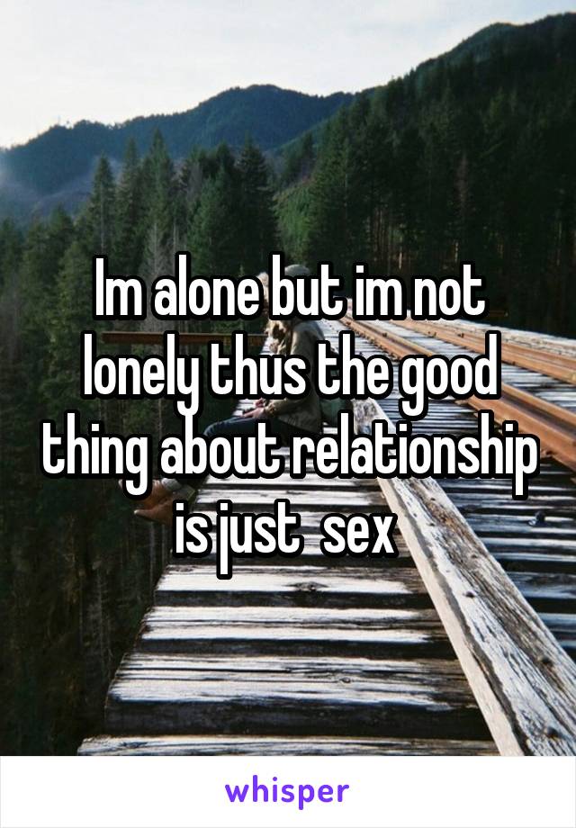 Im alone but im not lonely thus the good thing about relationship is just  sex 