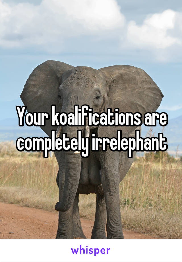 Your koalifications are completely irrelephant