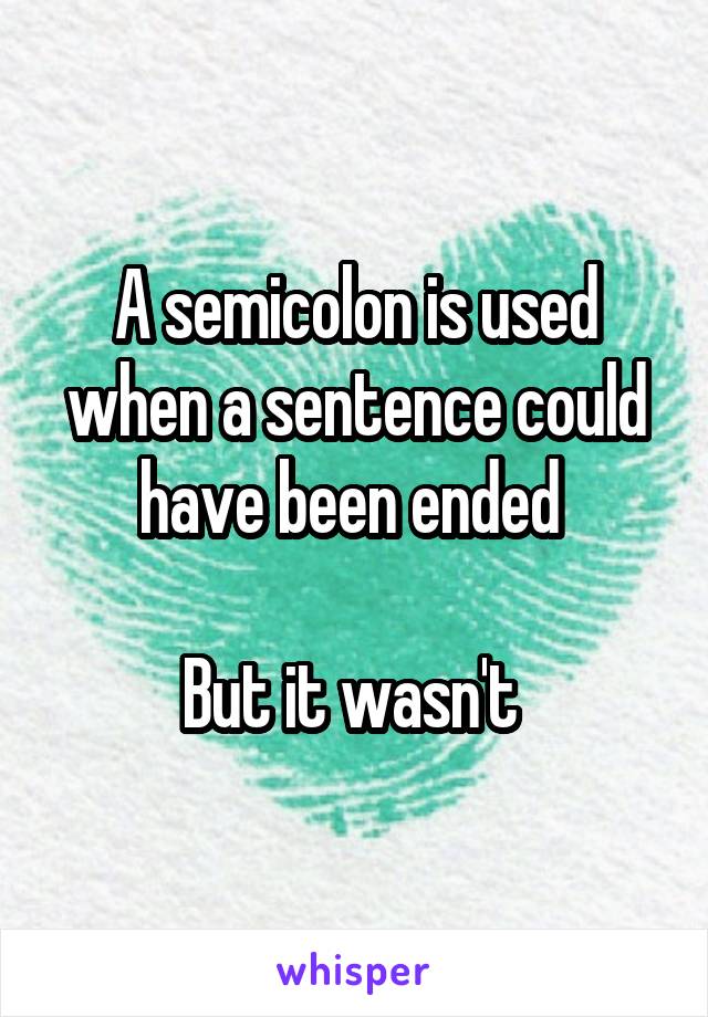 A semicolon is used when a sentence could have been ended 

But it wasn't 