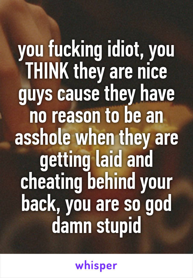 you fucking idiot, you THINK they are nice guys cause they have no reason to be an asshole when they are getting laid and cheating behind your back, you are so god damn stupid