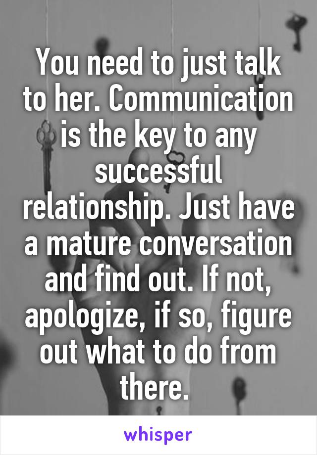 You need to just talk to her. Communication is the key to any successful relationship. Just have a mature conversation and find out. If not, apologize, if so, figure out what to do from there. 